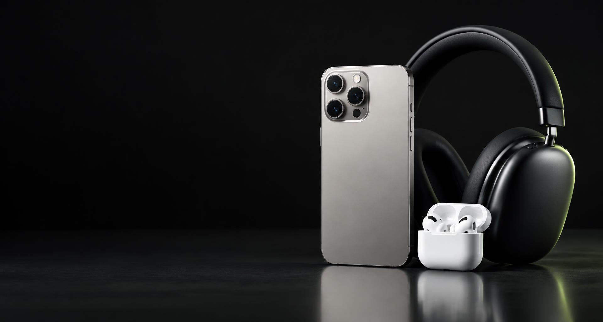 Titanium smartphone, headphones and wireless earbuds